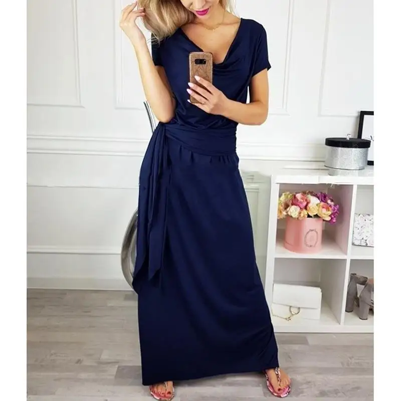 Summer Maxi Long Dress Women Femme Boho Casual Short Sleeve O-Neck Solid Wrap Bandage Dresses SJ2618C
Summer Maxi Long Dress Women Femme Boho Casual Short Sleeve O-Neck Solid Wrap Bandage Dresses SJ2618C