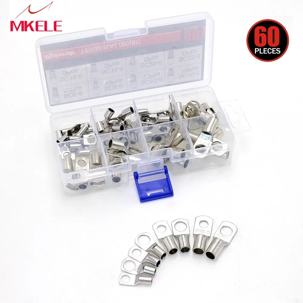Tinned Copper Cable lugs 60pcs/box Bolt Hole Battery Terminals set Comector Electrical crimping sleeves Cord Insulated Hot Sale
Tinned Copper Cable lugs 60pcs/box Bolt Hole Battery Terminals set Comector Electrical crimping sleeves Cord Insulated Hot Sale