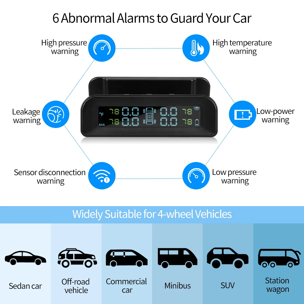 ZEEPIN C260 система мониторинга давления в шинах Солнечная TPMS универсальный прибор