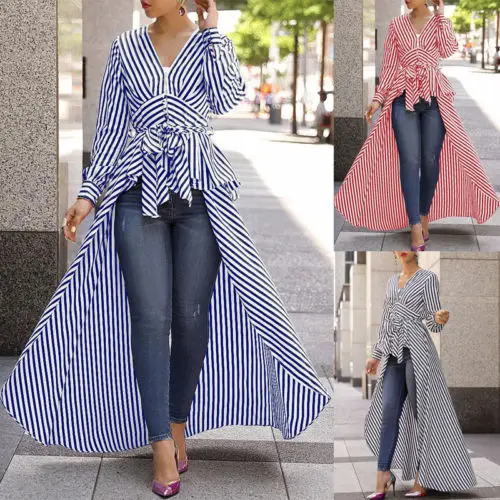 2019 Women's Long Sleeve Striped Ruffles Asymmetrical Loose Tops Shirt Blouse Dress V Neck
2019 Women's Long Sleeve Striped Ruffles Asymmetrical Loose Tops Shirt Blouse Dress V Neck