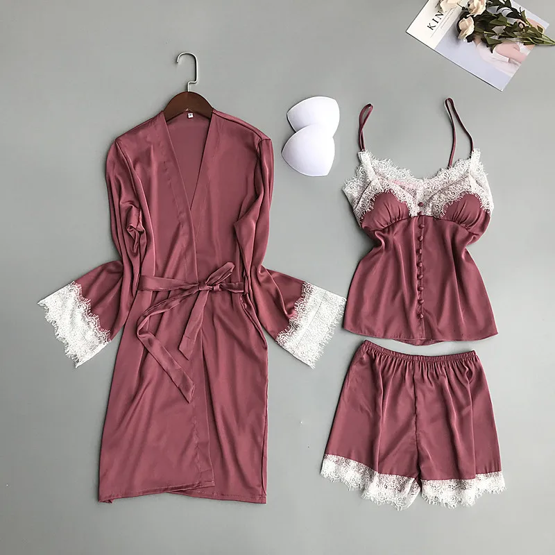 2019 Women Pajamas Sets 3 Pieces Satin Sleepwear Pijama With Chest Pads Spaghetti Strap Lace Silk Sleep Lounge Nightwear Pyjama
2019 Women Pajamas Sets 3 Pieces Satin Sleepwear Pijama With Chest Pads Spaghetti Strap Lace Silk Sleep Lounge Nightwear Pyjama