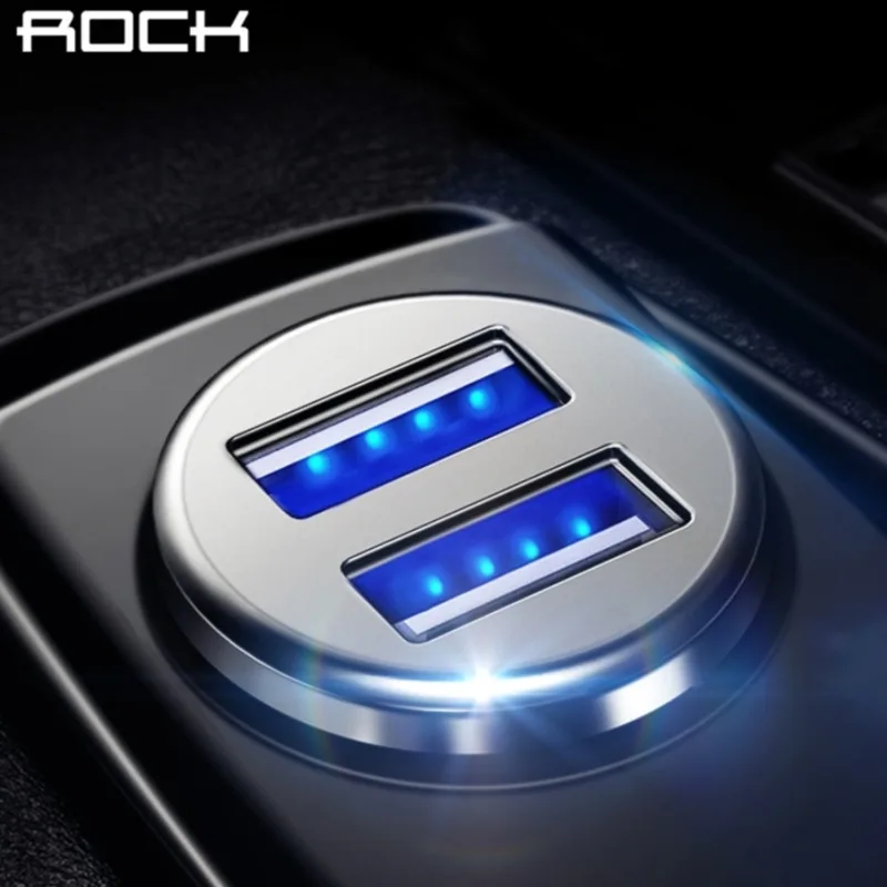 Rock 5v 4.8a двойное автомобильное зарядное устройство Usb для iPhone Xiaomi Huawei 24w быстрая