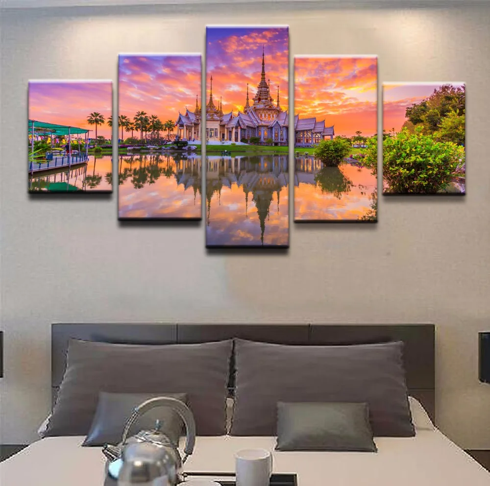Canvas HD Prints Paintings Home Decor 5 Pieces Reflection Sunset Thailand Religious Temple Poster Living Room Wall Art Framework
Canvas HD Prints Paintings Home Decor 5 Pieces Reflection Sunset Thailand Religious Temple Poster Living Room Wall Art Framework