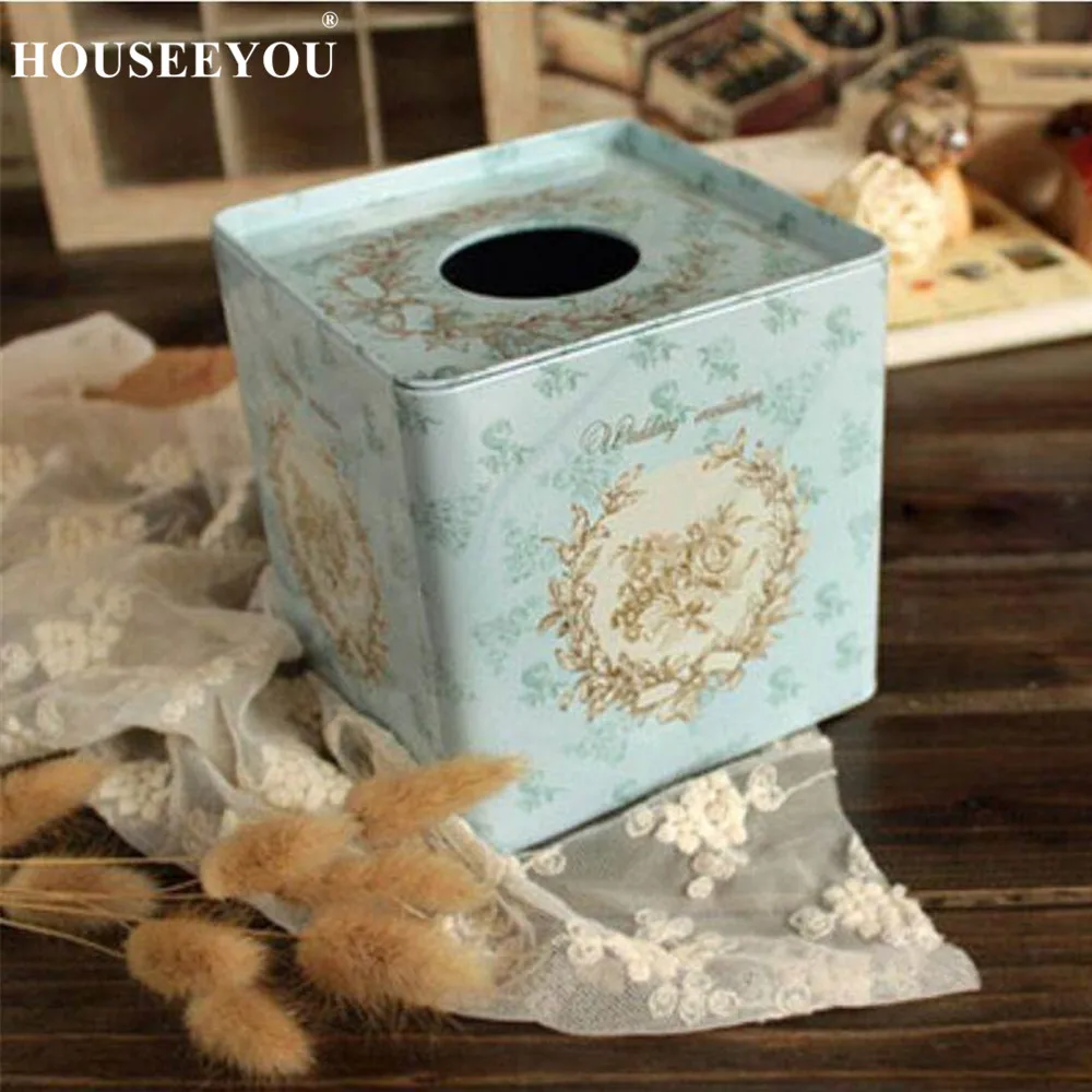 Flower Pattern Square Tin Tissue Box Paper Dispenser Towel Holder Rack Cover Home Bar Kitchen Storage Organization Container | Дом и сад