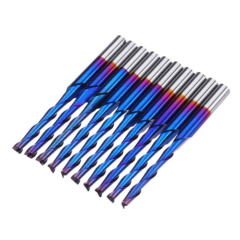 DANIU 10pcs 3.175mm Shank Blue Coated Spiral Flat End Mill Two Flute CNC Milling Cutter Durable | Инструменты