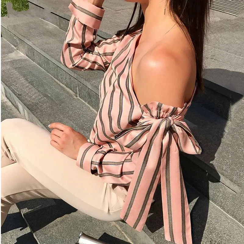 2019 Summer New Women Sexy Skew Collor Bow Striped Tops Blouses Long Sleeve Casual Shirts Blusas
2019 Summer New Women Sexy Skew Collor Bow Striped Tops Blouses Long Sleeve Casual Shirts Blusas