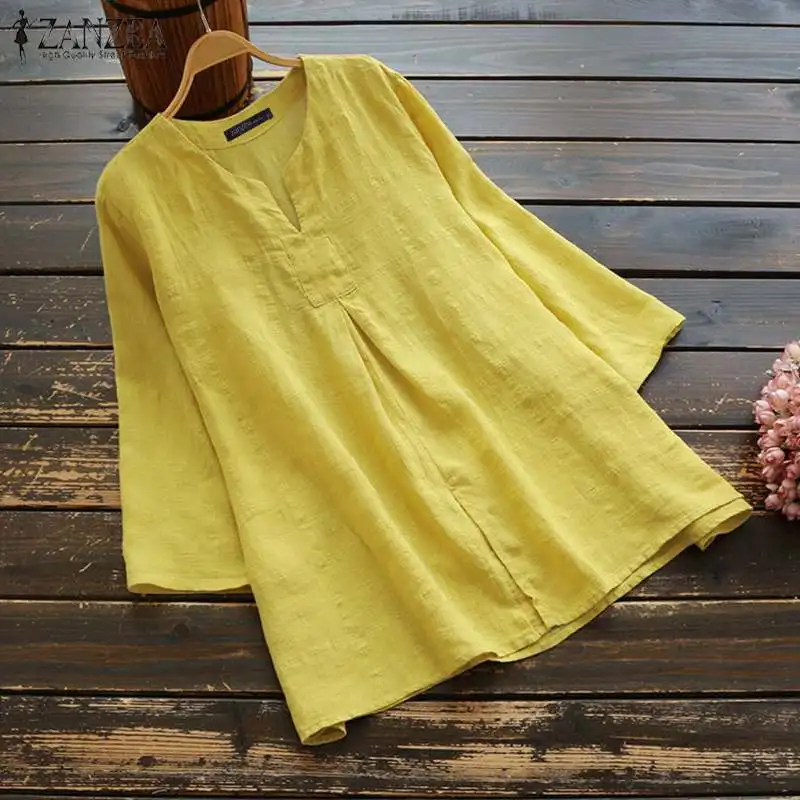 2022 ZANZEA Women Vintage Cotton Linen Blouse Summer V Neck 3/4 Sleeve Work OL Tops Elegant Shirt Casual Solid Blusas Female
2022 ZANZEA Women Vintage Cotton Linen Blouse Summer V Neck 3/4 Sleeve Work OL Tops Elegant Shirt Casual Solid Blusas Female