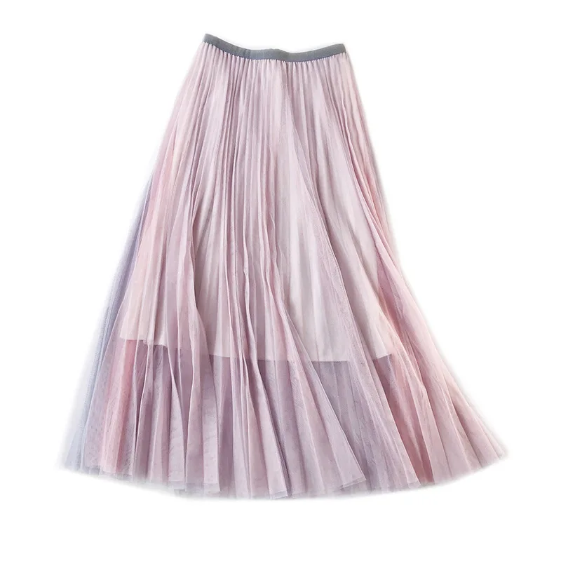 Женская плиссированная юбка из тюля с высокой талией на весну и лето однотонная
