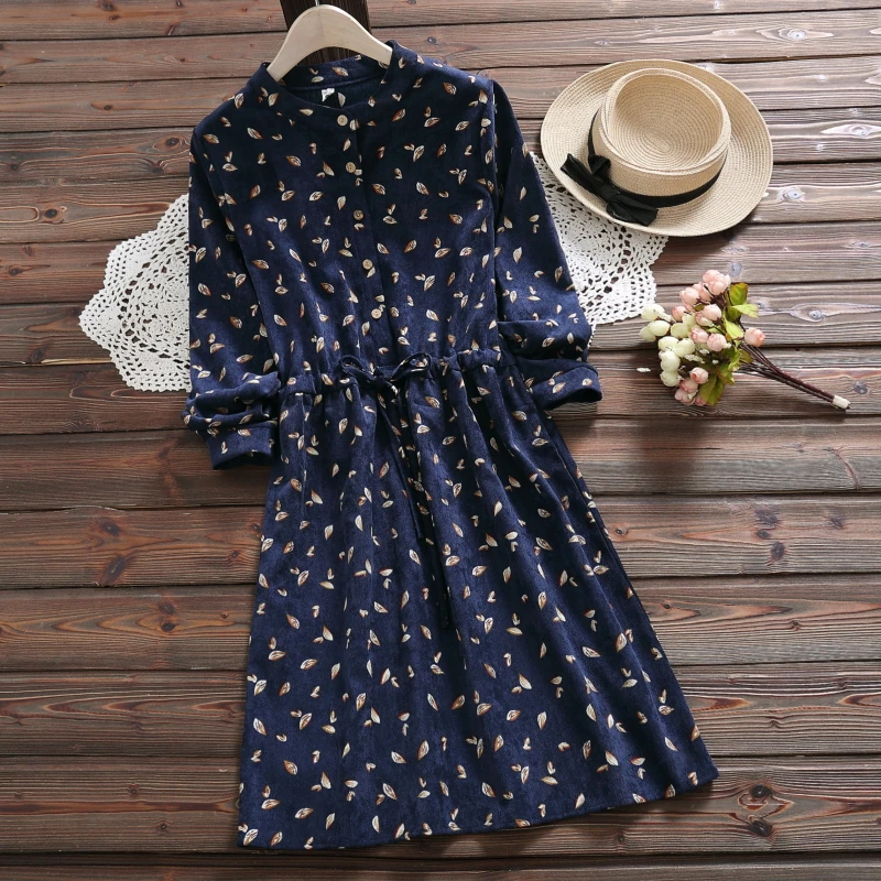 Autumn winter women print corduroy dress high quality long sleeve vintage a-line dress
Autumn winter women print corduroy dress high quality long sleeve vintage a-line dress