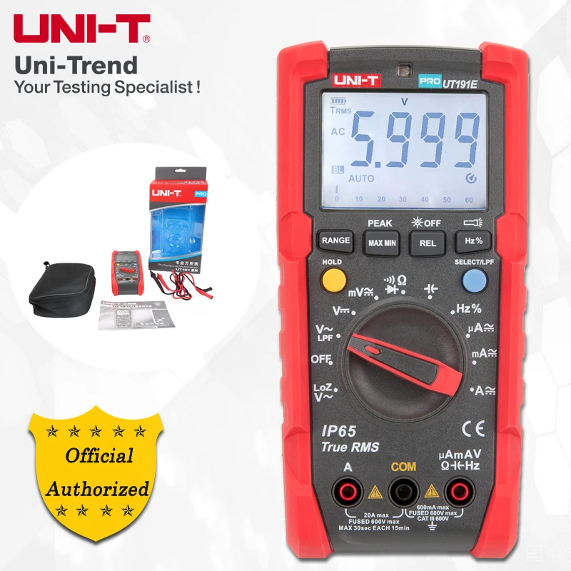UNI-T UT191E/UT191T Professional Multimeter; true RMS IP65 waterproof / dustproof digital multimeter, temperature / LoZ voltage
UNI-T UT191E/UT191T Professional Multimeter; true RMS IP65 waterproof / dustproof digital multimeter, temperature / LoZ voltage