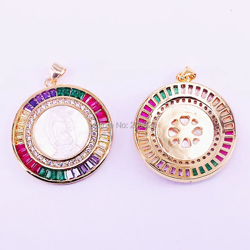 5Pcs Sparking Rainbow Cubic zircon Micro Pave White Shell Jesus / Mary Round Pendant Necklace, Carved Shell Religious Charm
5Pcs Sparking Rainbow Cubic zircon Micro Pave White Shell Jesus / Mary Round Pendant Necklace, Carved Shell Religious Charm