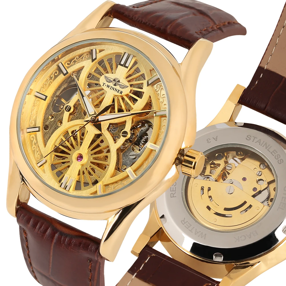 Luxury Gold Skeleton Watch for Men Brown Leather Band Automatic Mechanical Watches for Male Stylish Men Mechanical Watch Gift
Luxury Gold Skeleton Watch for Men Brown Leather Band Automatic Mechanical Watches for Male Stylish Men Mechanical Watch Gift