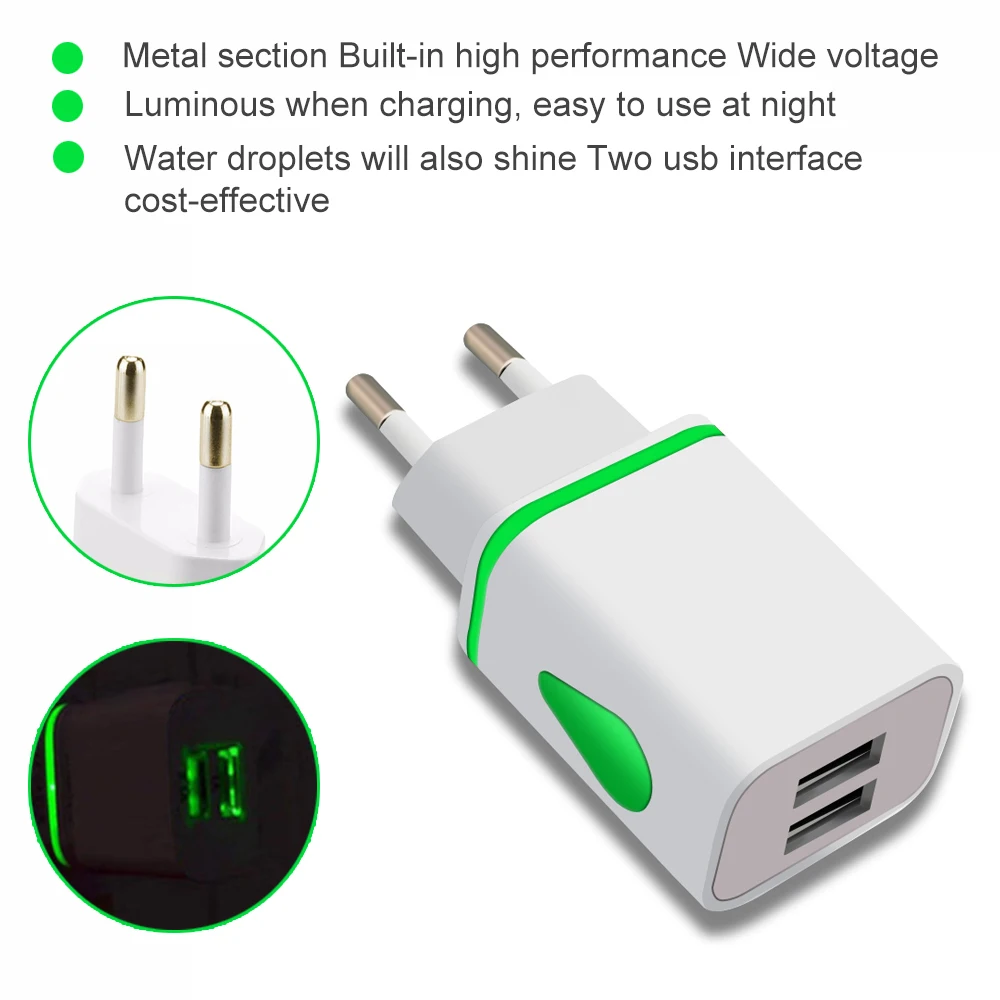 Dual 5V 2.1A Charger 2 Port USB Luminous EU Plug Fast Charging for iPhone Samsung Xiaomi Huawei Wall Phone Charge Power Adapter
Dual 5V 2.1A Charger 2 Port USB Luminous EU Plug Fast Charging for iPhone Samsung Xiaomi Huawei Wall Phone Charge Power Adapter