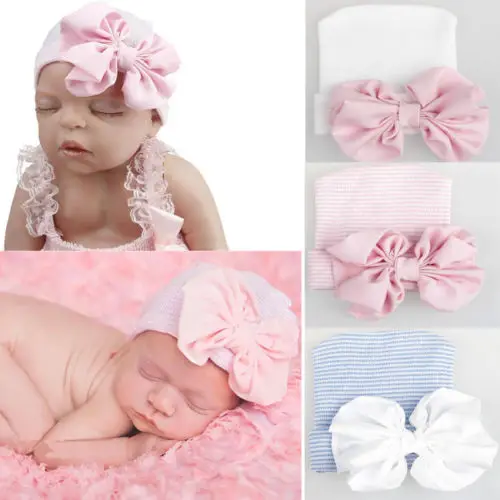 

PUDCOCO FASHION Newborn Baby Infant Girl Comfy Bowknot Hospital Cap Beanie Hat Turban Cotton Bow Baby Hats