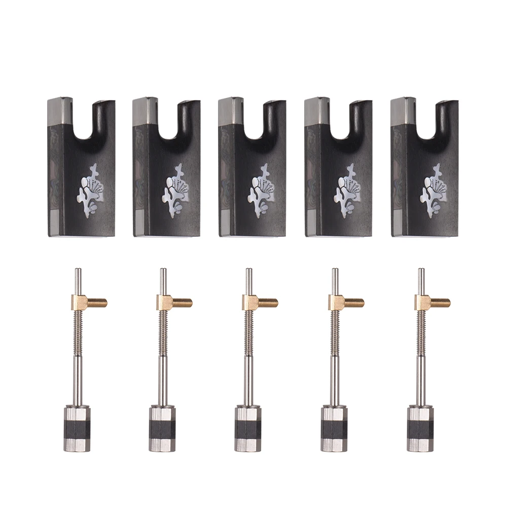 Fiddle Violin Bow Ebony Frog & Screw Set with Beautiful Pattern for 4/4 Violin Bow, Pack of 5 sets
Fiddle Violin Bow Ebony Frog & Screw Set with Beautiful Pattern for 4/4 Violin Bow, Pack of 5 sets