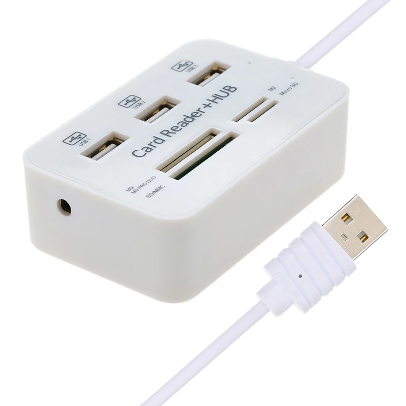 Xiwai All In One 3 ports USB 2.0 HUB with Multi-card Reader Combo for SD MS MMC TF Memory Card Reader vertical type White
Xiwai All In One 3 ports USB 2.0 HUB with Multi-card Reader Combo for SD MS MMC TF Memory Card Reader vertical type White