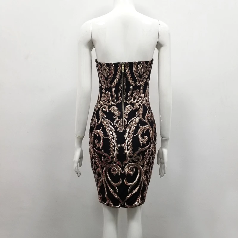 Women Black Gold Strapless Mini Bodycon Dress High Quality Night Club Party Dress
Women Black Gold Strapless Mini Bodycon Dress High Quality Night Club Party Dress