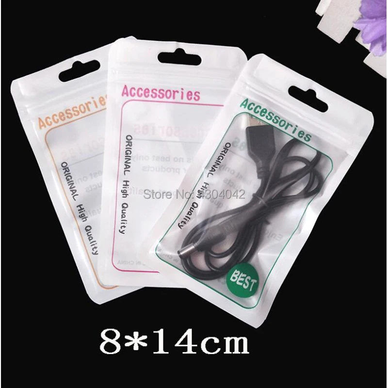 

1000pcs 8*14cm Plastic Zipper Clear Retail Packaging bags for iphone 8PIN 1M USB cable Accessorys best pp hang hole Package bag