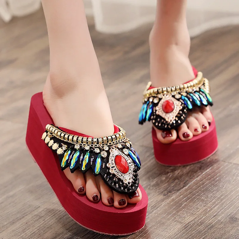 Flip-flop Female Summer New Fashion National Wind Beach Shoes Seaside Holiday Outside High-heeled Anti-slip Sandals and Slippers
Flip-flop Female Summer New Fashion National Wind Beach Shoes Seaside Holiday Outside High-heeled Anti-slip Sandals and Slippers