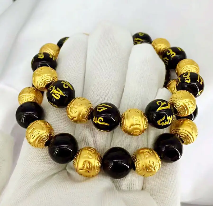 Brass men bracelet Plated sand gold bracelet black Beads hand chain lovers jewelry
Brass men bracelet Plated sand gold bracelet black Beads hand chain lovers jewelry