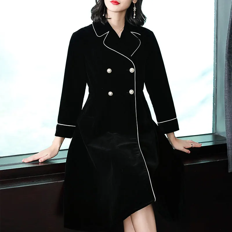 Long windbreaker New England fashion 3/4 sleeve double-breasted coat black over coat dress trench velvet outwear women L -5XL
Long windbreaker New England fashion 3/4 sleeve double-breasted coat black over coat dress trench velvet outwear women L -5XL
