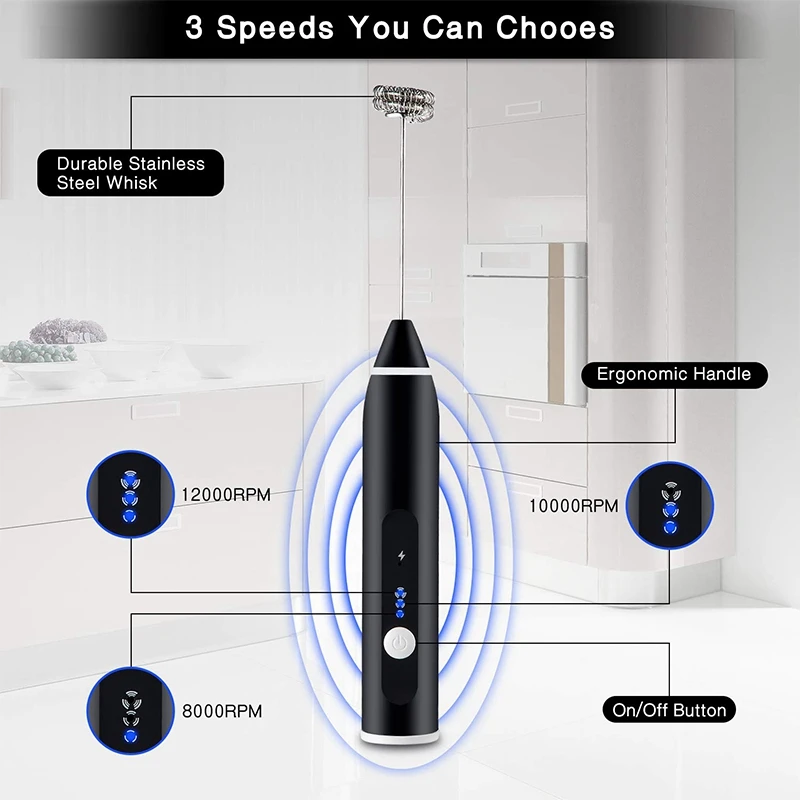 Rechargeable Milk Frother Handheld 3-Speed Adjustable For Latte Coffee Cappuccino,Egg Mixer With 2 Whisks,Mini Blender And Foa
Rechargeable Milk Frother Handheld 3-Speed Adjustable For Latte Coffee Cappuccino,Egg Mixer With 2 Whisks,Mini Blender And Foa