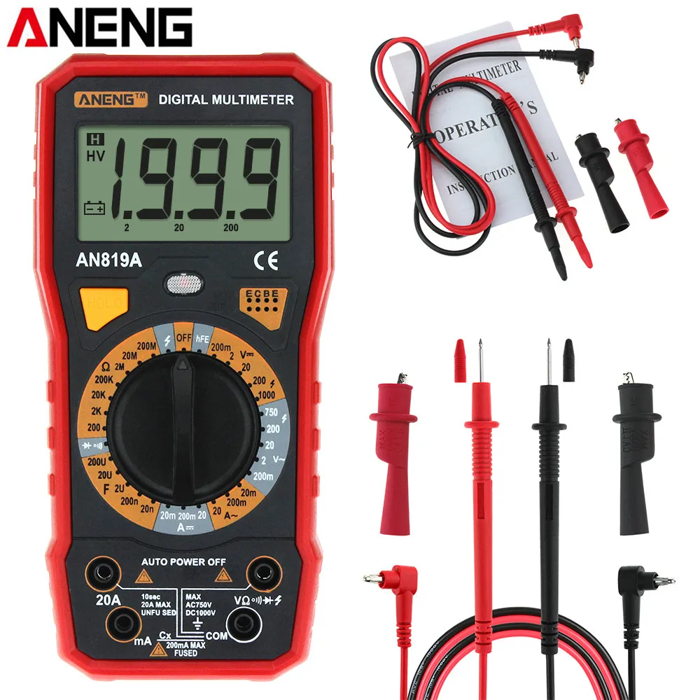 ANENG AN819A Digital Multimeter AC/DC Voltage Ammeter Capacitance Resistance Triode Tester Current Meter with Crocodile Clips
ANENG AN819A Digital Multimeter AC/DC Voltage Ammeter Capacitance Resistance Triode Tester Current Meter with Crocodile Clips