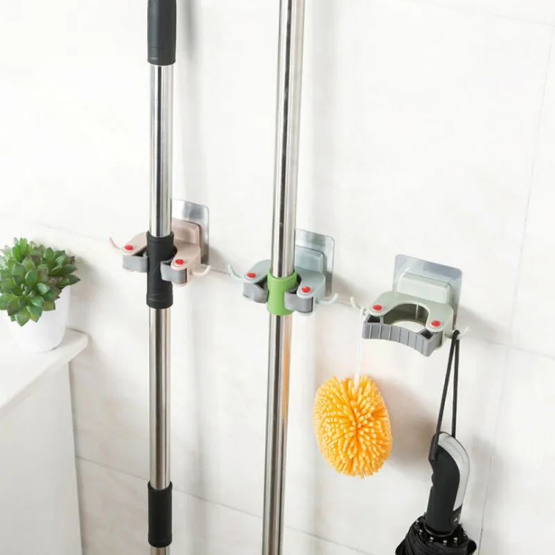 Punch-Free Mop Pylon With Two Hooks Home Storage Organization Holders For Kitchen Bathroom | Дом и сад