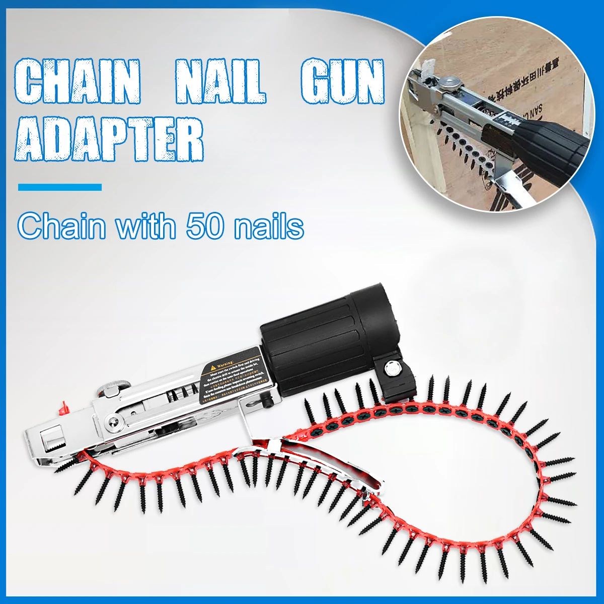 Drillpro Automatic Chain Nail Gun Adapter Screw Gun for Electric Drill Woodworking Tool Cordless Power Drill Attachment
Drillpro Automatic Chain Nail Gun Adapter Screw Gun for Electric Drill Woodworking Tool Cordless Power Drill Attachment