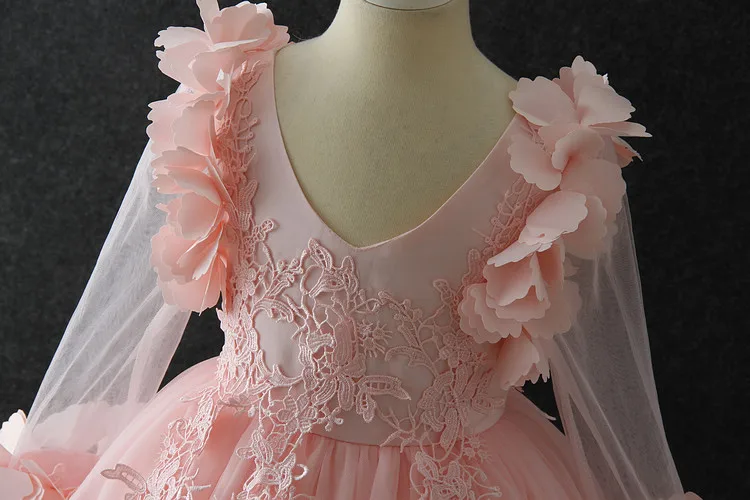 Flower Girl Dress Pink Tulle Long Sleeve Princess for Party Elegant Communion Dresses Teenager | Свадьбы и торжества