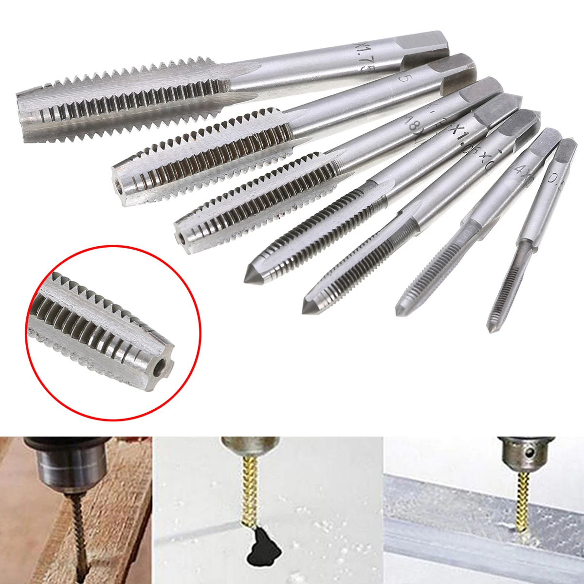 7pcs HSS Metric Tapper M3-M12 Right Hand Thread Tap Screw Tap Metric Plug Hand Tools 0.5mm-1.75mm Pitch
7pcs HSS Metric Tapper M3-M12 Right Hand Thread Tap Screw Tap Metric Plug Hand Tools 0.5mm-1.75mm Pitch