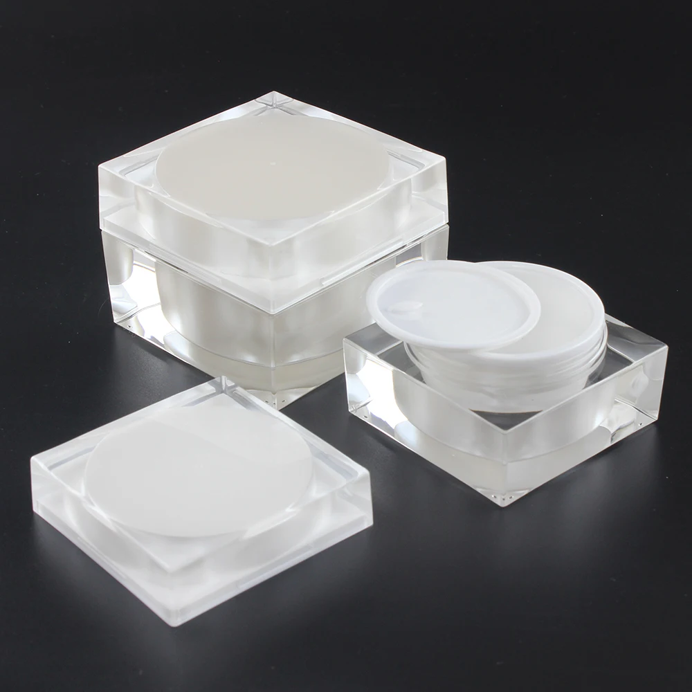 Luxury pearl white 15g empty acrylic jar for face cream, 0.5g square cosmetic cream jar with lid
Luxury pearl white 15g empty acrylic jar for face cream, 0.5g square cosmetic cream jar with lid