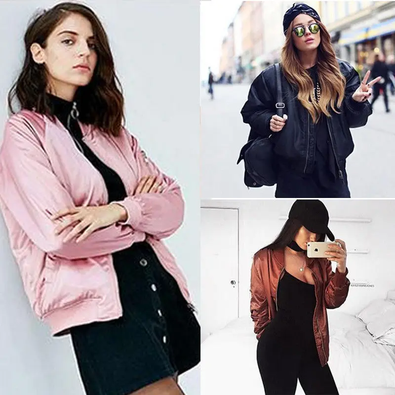 2018 New Fashion Vintage Women Solid Satin Bomber Jacket Coat Flight Army Biker Retro Zip Up outwear Autumn Winter
2018 New Fashion Vintage Women Solid Satin Bomber Jacket Coat Flight Army Biker Retro Zip Up outwear Autumn Winter