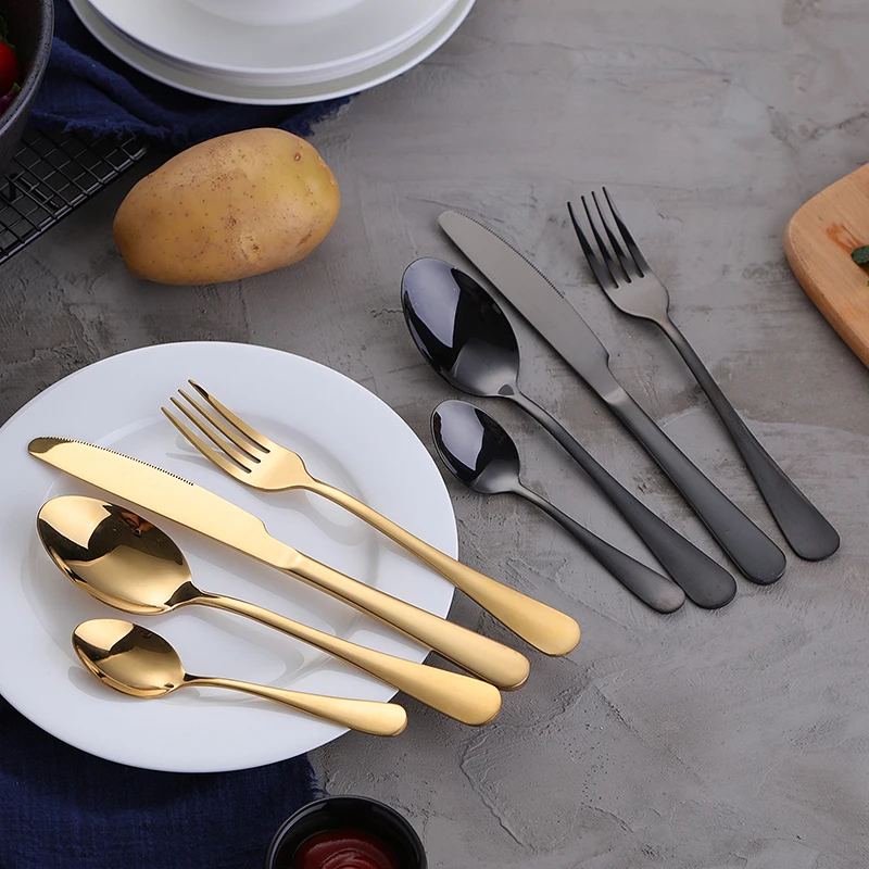 Gold Dinnerware Set Stainless Steel Cutlery Set 4 Pieces Black Knife Fork Set Tableware Gold Silver Cutleries Western Food Set
Gold Dinnerware Set Stainless Steel Cutlery Set 4 Pieces Black Knife Fork Set Tableware Gold Silver Cutleries Western Food Set