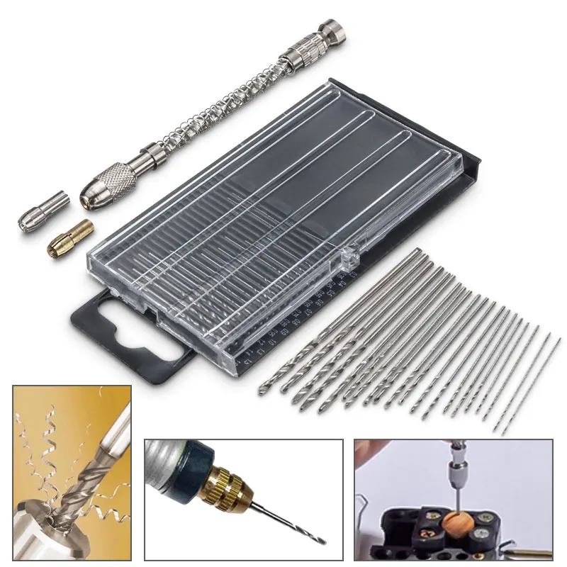 Mini Pin Vise Wood Spiral Hand Push Drill Chuck Micro Twist Bit and 20pcs 0.3-1.6mm Straight Shank Twist Drill Bits Set
Mini Pin Vise Wood Spiral Hand Push Drill Chuck Micro Twist Bit and 20pcs 0.3-1.6mm Straight Shank Twist Drill Bits Set