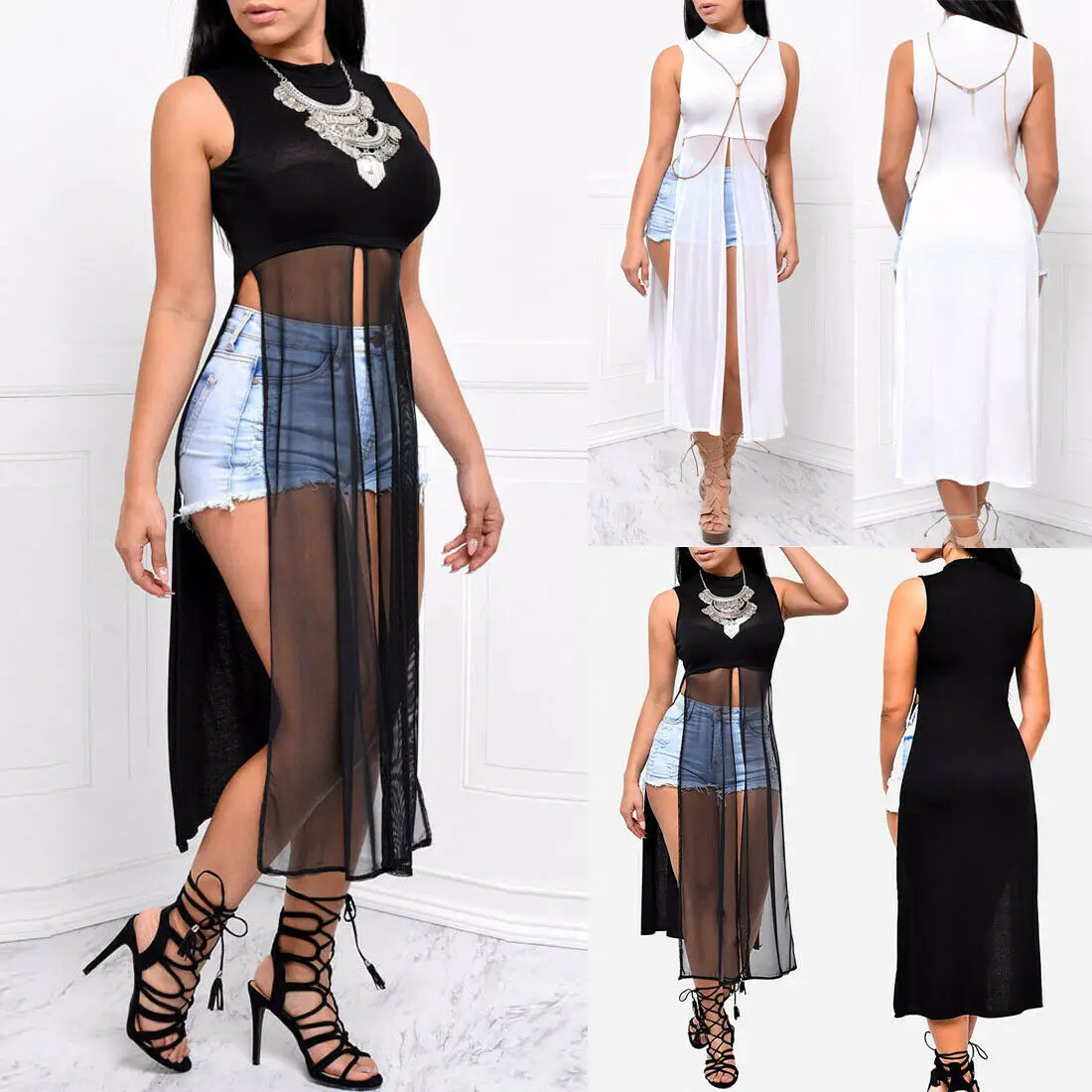 Sexy Women's Sleeveless High Neck Patchwork Side High Split Shirt Top Long Top Maxi Dress
Sexy Women's Sleeveless High Neck Patchwork Side High Split Shirt Top Long Top Maxi Dress