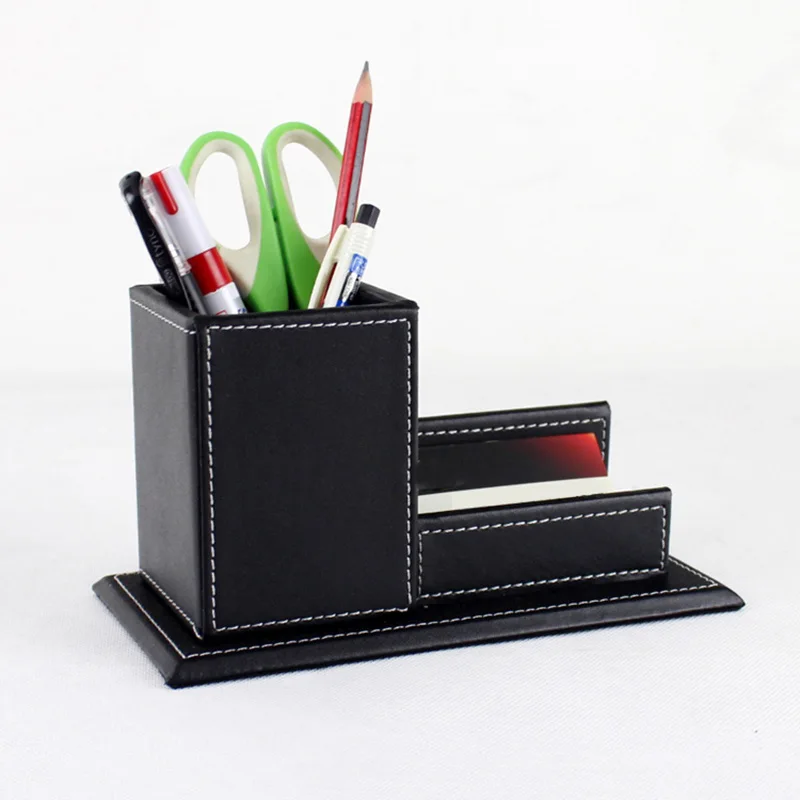 PPYY NEW -Pu Leather Pen Pencil Stand Marker Storage Box Organizer Case & Business Card Display Holders Office Suppl | Канцтовары для