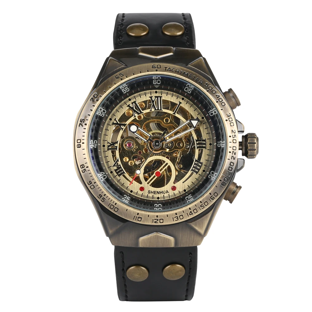 Vintage Automatic-self-winding Skeleton Watches for Men Bronze Tone Mechanical Watch for Teenagers Black Leather Band Watches
Vintage Automatic-self-winding Skeleton Watches for Men Bronze Tone Mechanical Watch for Teenagers Black Leather Band Watches