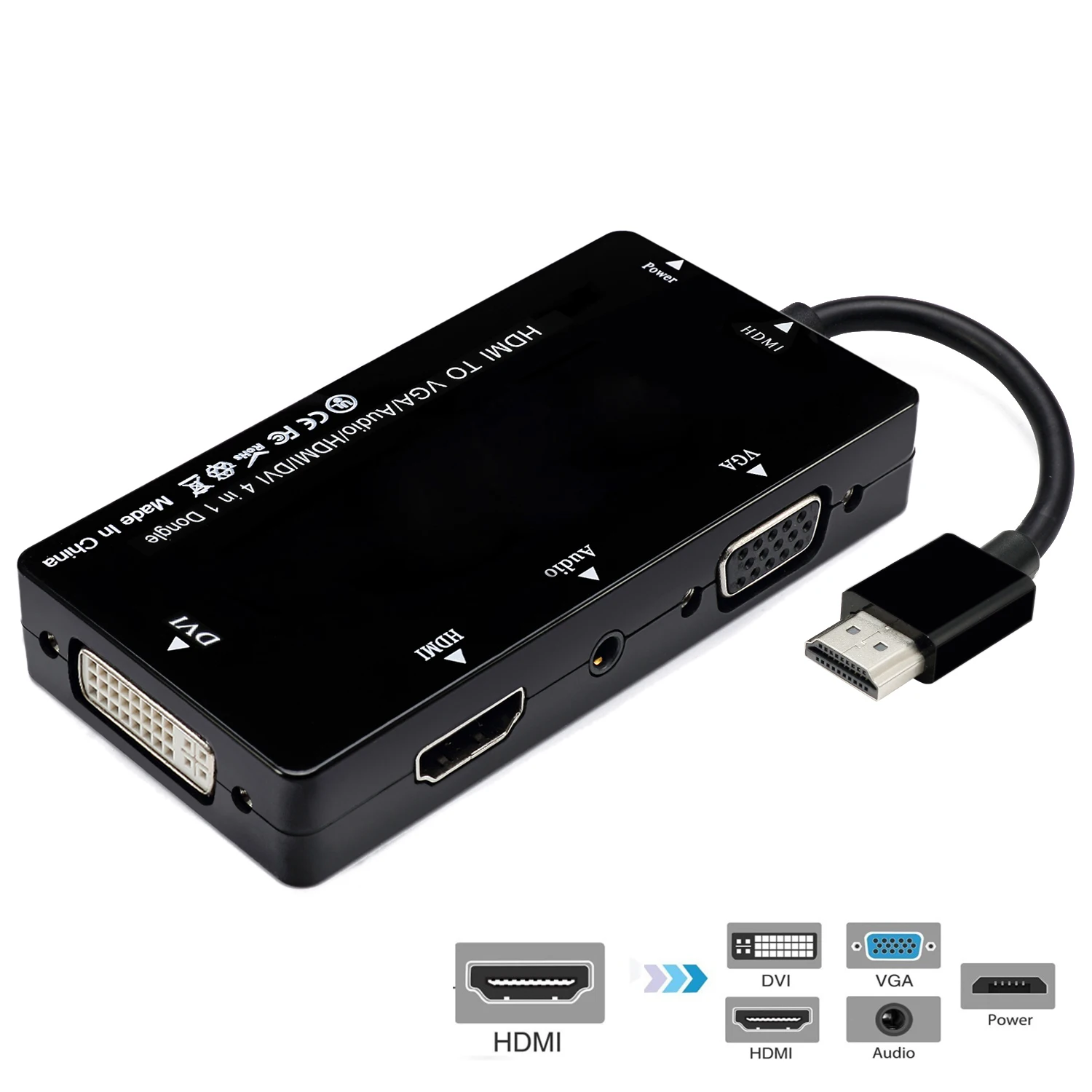 Jimier HDMI-compatible to VGA/Audio/HDMI-compatible/DVI 4in1 Dongle Adapter Multiport Splitter Converter For PS3 HDTV PC
Jimier HDMI-compatible to VGA/Audio/HDMI-compatible/DVI 4in1 Dongle Adapter Multiport Splitter Converter For PS3 HDTV PC