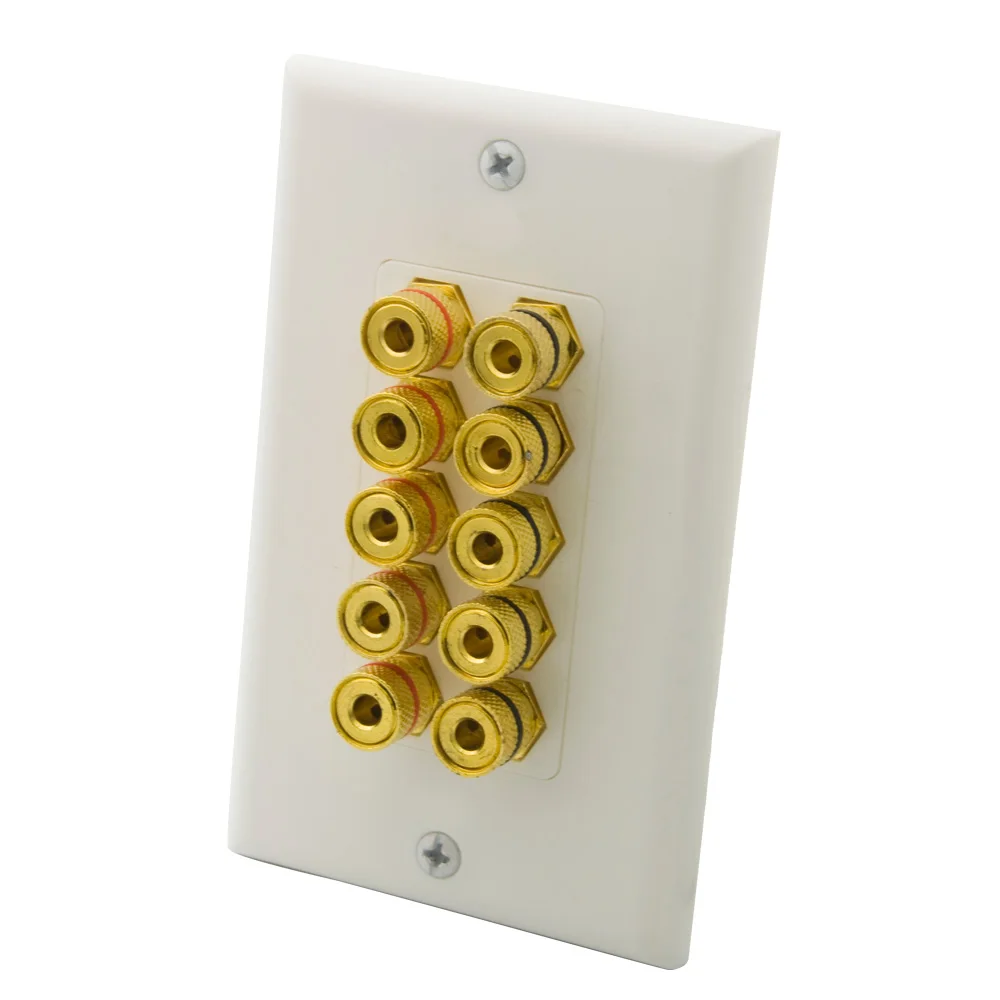 1 Gang 5.0 Home Theater Surround sound box speaker banana wall plate face plate with backside female to female connector
1 Gang 5.0 Home Theater Surround sound box speaker banana wall plate face plate with backside female to female connector