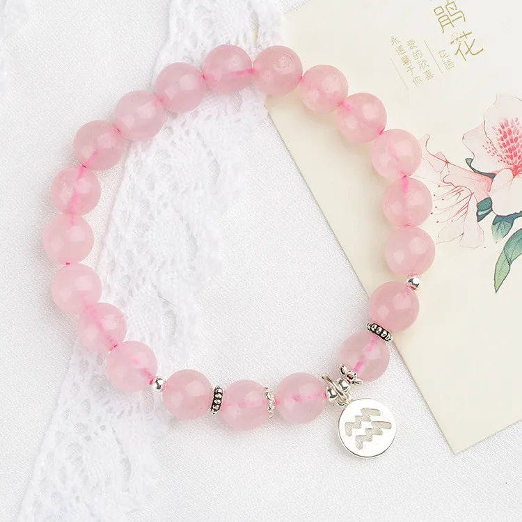 Natural Powder Bracelet Crystal Twelve Constellation Hand String Single Circle Ornaments Bracelets For Women | Украшения и