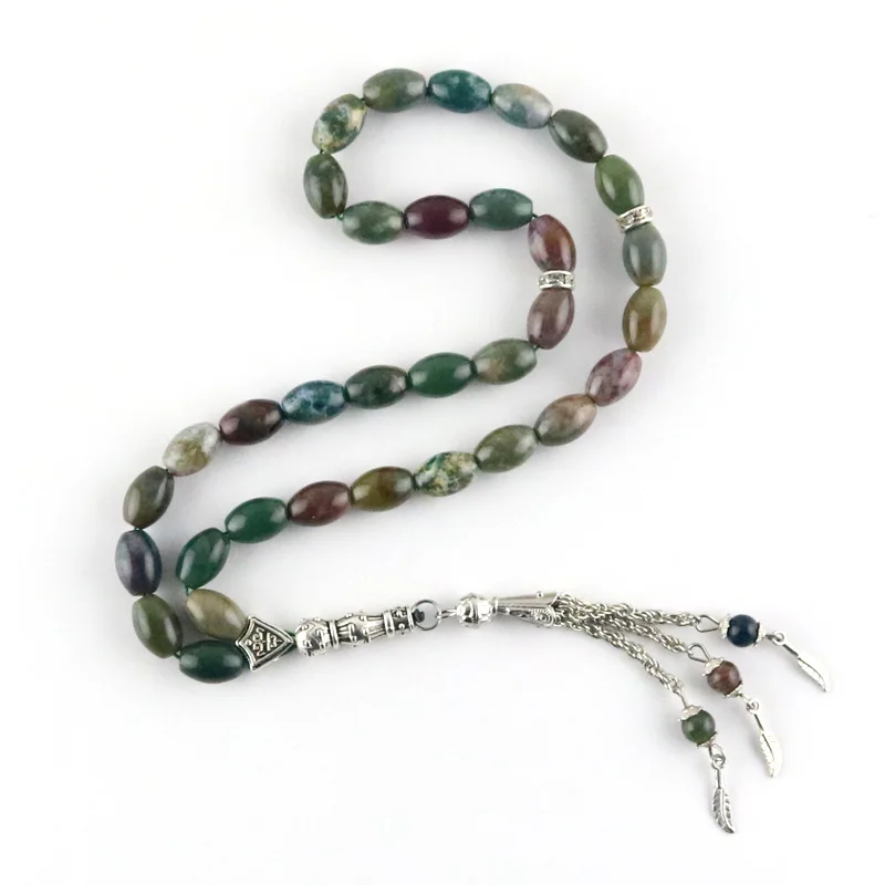 Natural stone Indian agate jewelry 8*12 mm agate 33 Islamic rosary Muslim tasbih Allah rosary bracelet with tassel
Natural stone Indian agate jewelry 8*12 mm agate 33 Islamic rosary Muslim tasbih Allah rosary bracelet with tassel