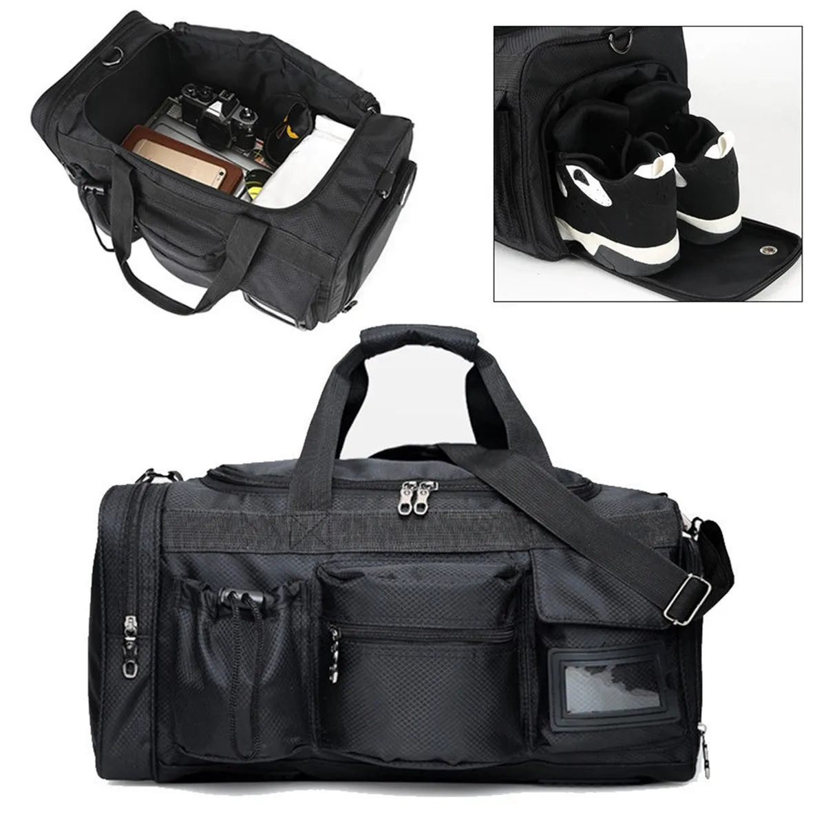 AEQUEEN черный для мужчин женщин путешествия вещевой сумки Training Gym Bag холст