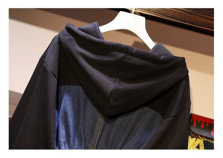 PLus Size 5XL Spring Patchwork Denim Jacket Women Hooded Elastic Waist Jean Coat Casual Women Cowboy Students Pullovers DH023
PLus Size 5XL Spring Patchwork Denim Jacket Women Hooded Elastic Waist Jean Coat Casual Women Cowboy Students Pullovers DH023