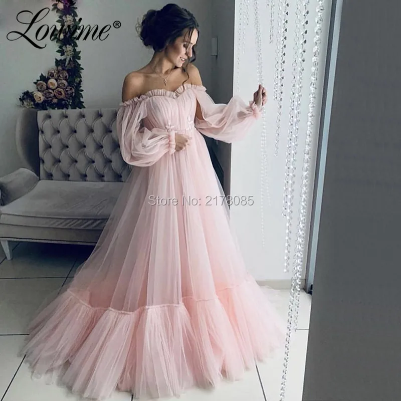Розовые вечерние платья синие фатиновые с открытыми плечами для фотосъемки 2019