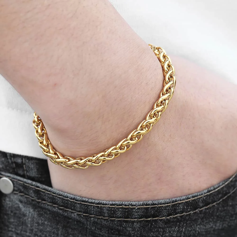 Women's Men's Bracelets Stainless Steel Bracelet Gold Color Wheat Link Chain Bracelet Jewelry Wholesale 7-11inch KBM138
Women's Men's Bracelets Stainless Steel Bracelet Gold Color Wheat Link Chain Bracelet Jewelry Wholesale 7-11inch KBM138