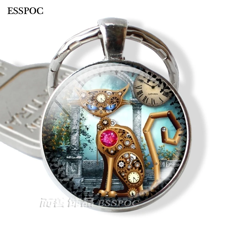 Steampunk Cat Key Chain Glass Dome Pendant Jewelry Zinc Alloy Car Keychain Keyring for Women Men Jewelry
Steampunk Cat Key Chain Glass Dome Pendant Jewelry Zinc Alloy Car Keychain Keyring for Women Men Jewelry