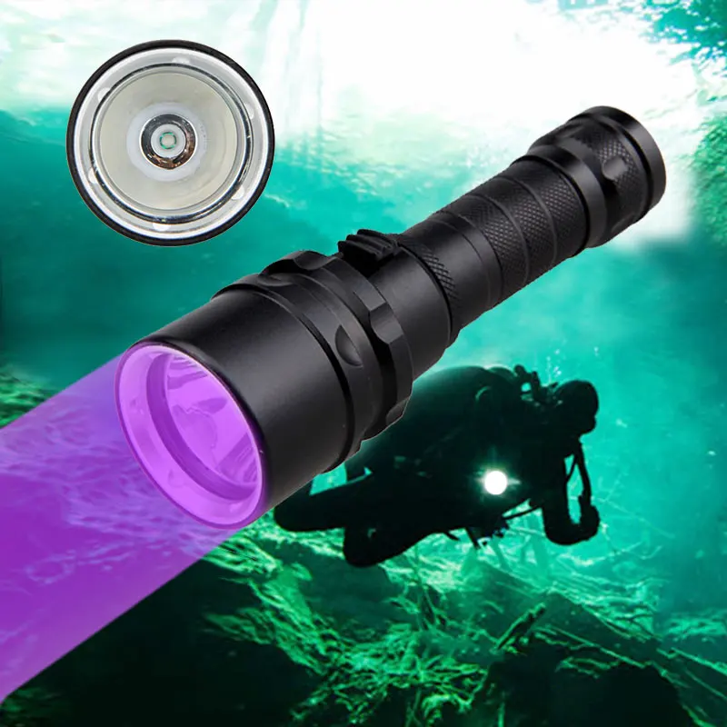 

Professional UV Light Underwater Rechargeable 18650 Battery LED XPE Diving Flashlight 100M Torch Scuba 10W 365-395nm Lanterna