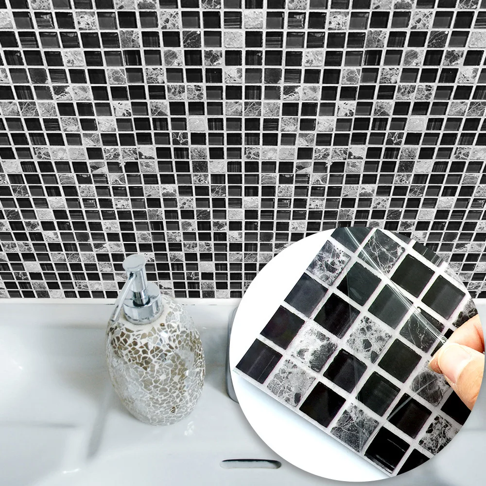 Adhesive 10pcs Moasic Self New Tile Wall Sticker Modern Black Pvc Waterproof Oilproof Wall Stickers For Bathroom Kitchen
Adhesive 10pcs Moasic Self New Tile Wall Sticker Modern Black Pvc Waterproof Oilproof Wall Stickers For Bathroom Kitchen