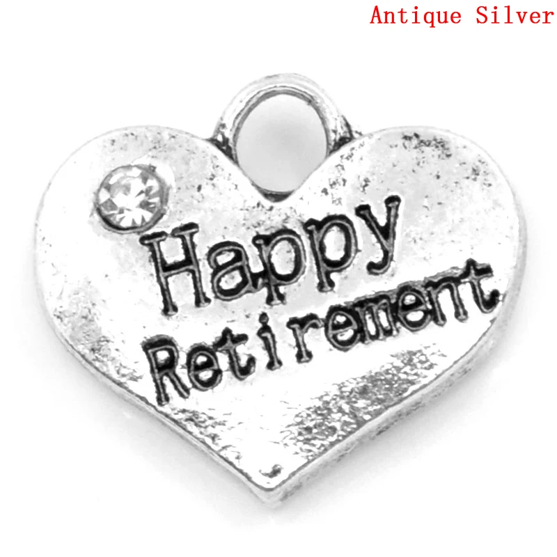 DoreenBeads амулет кулоны Happy retice сердце серебристый цвет прозрачный Стразы 16x14 мм 20 шт.